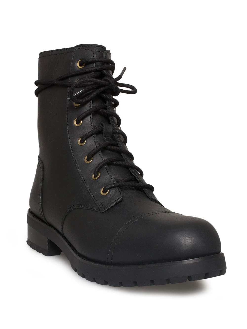 UGG Black Lace-Up Combat Boots with Side Zipper
